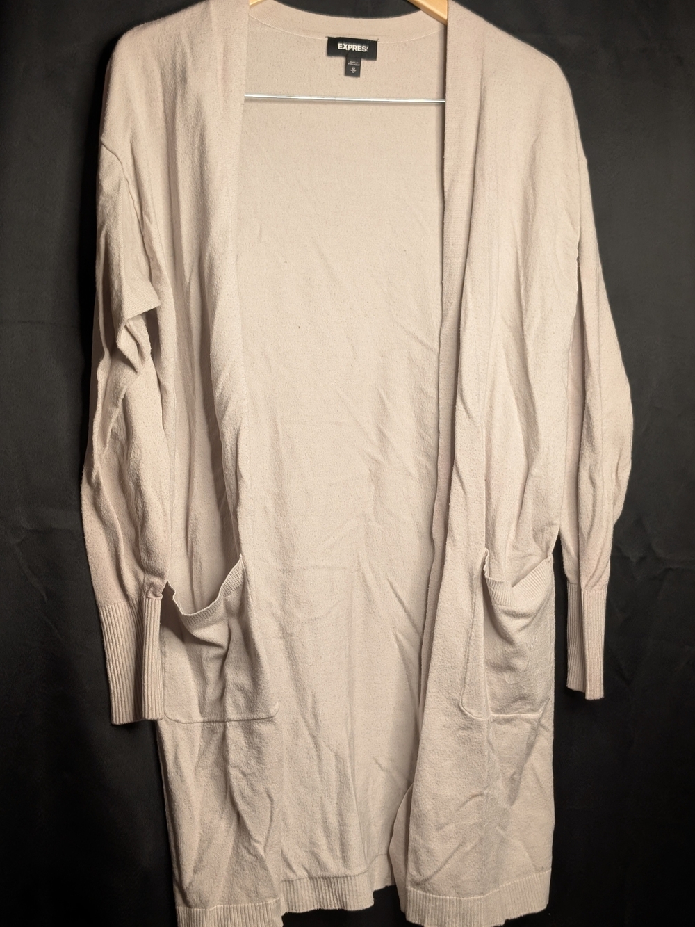 Express Cream Longline Open Front Cardigan Sweater Pockets Size M